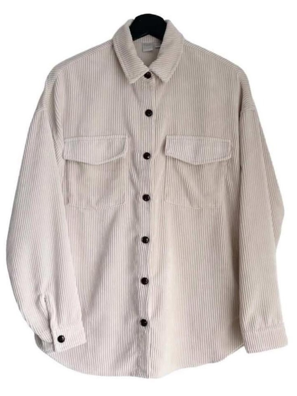 Corduroy Button-Up Shacket Cream Beige Shirt Blouse Unisex Down Cord Denim Small